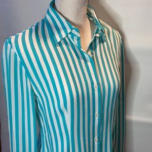Michael Kors 100% Silk Button Down Striped Blouse